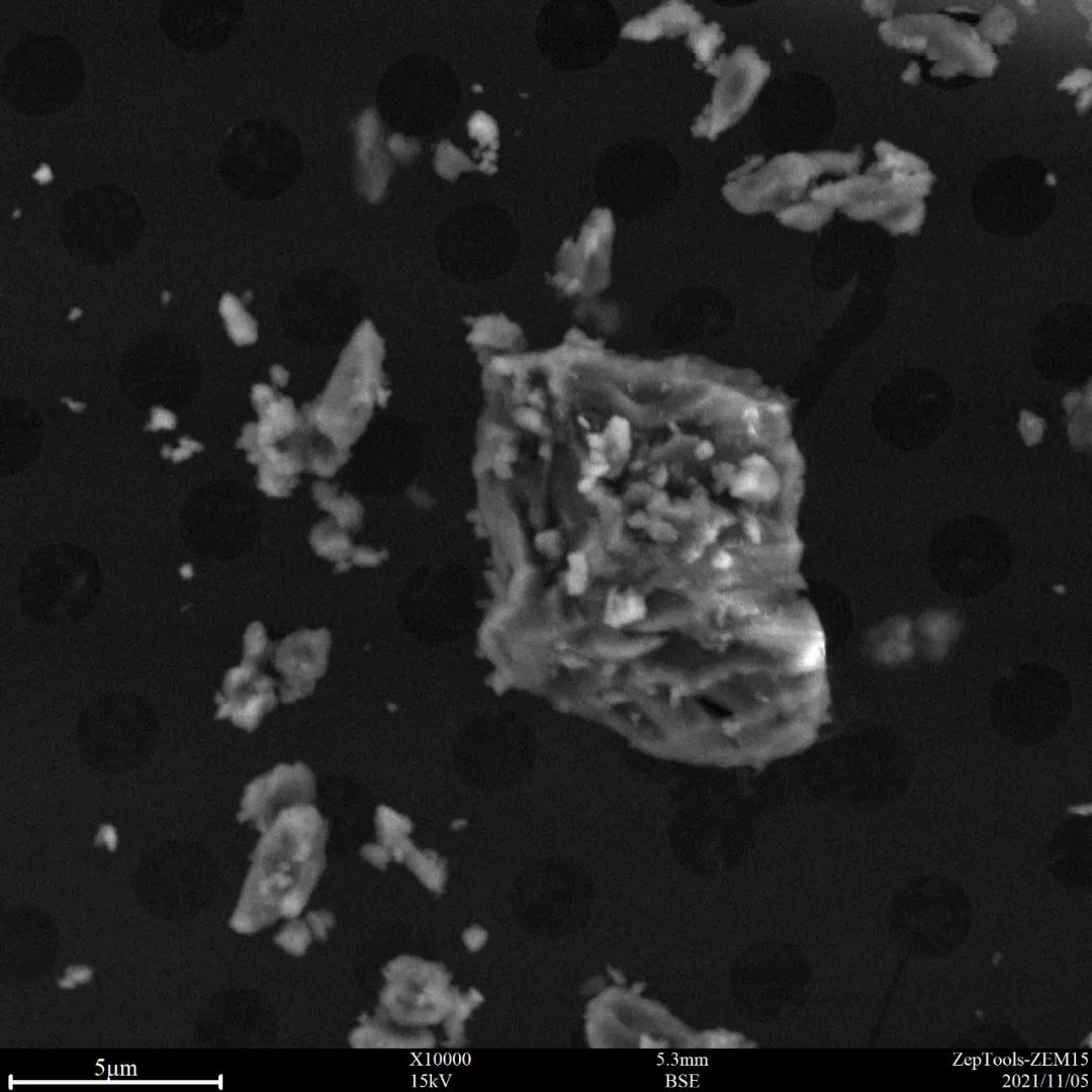 15 kV電子束減速模式下的藥粉表面 15 kV電子束減速模式下的藥粉表面